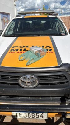 Droga apreendida em cima da viatura da Polícia Militar Rodoviária