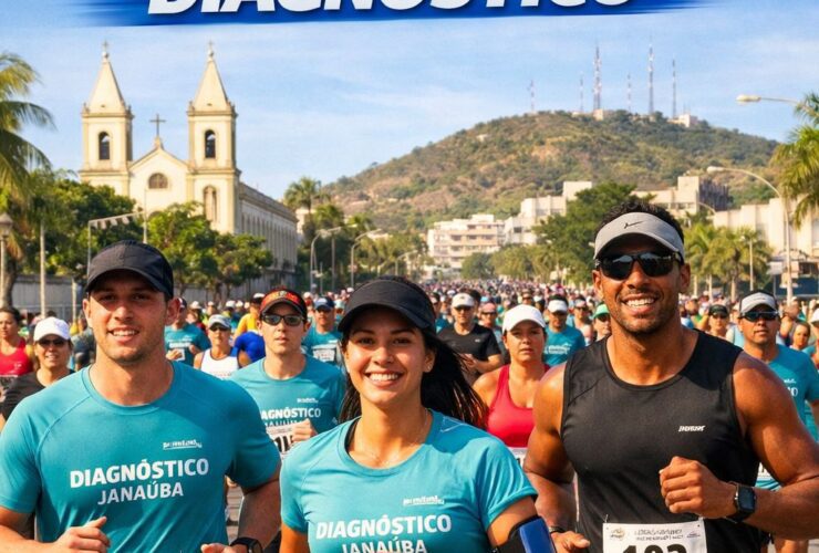 Imagem mostra pessoas correndo e a faixa "2ª Corrida do Dagnóstico".