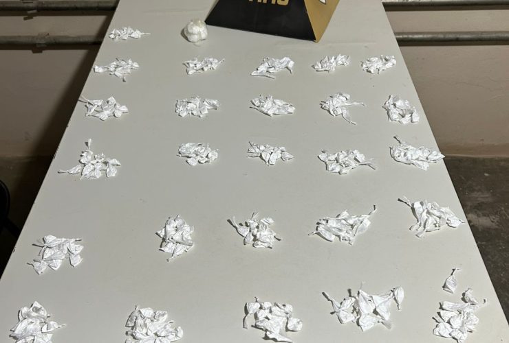 Papelotes de cocaína apreendidos pela PM.